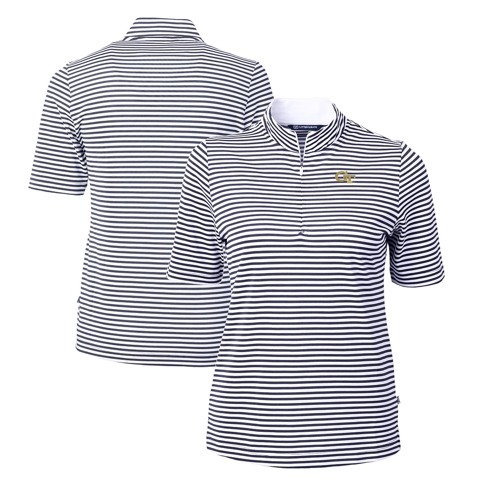 Women's Cutter & Buck Navy Georgia Tech Yellow Jackets DryTec Virtue Eco Pique Stripe Recycled Polo