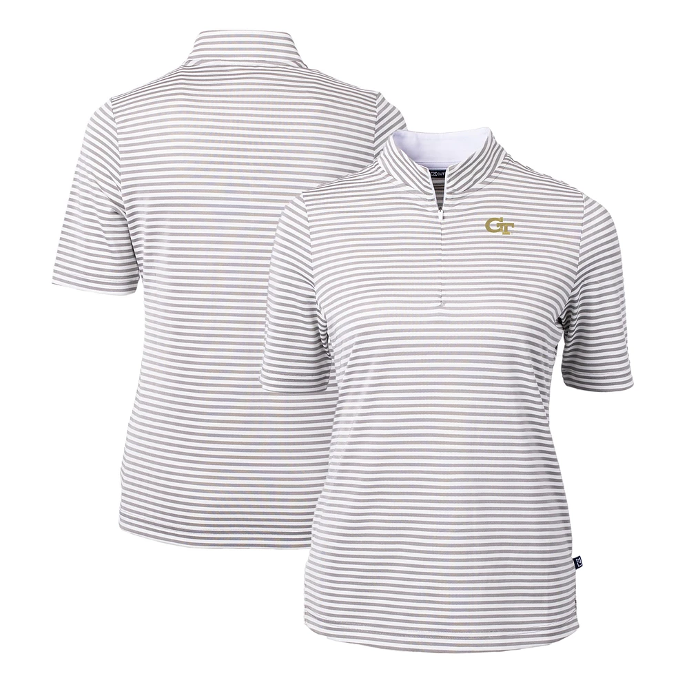 Women's Cutter & Buck Gray Georgia Tech Yellow Jackets DryTec Virtue Eco Pique Stripe Recycled Polo