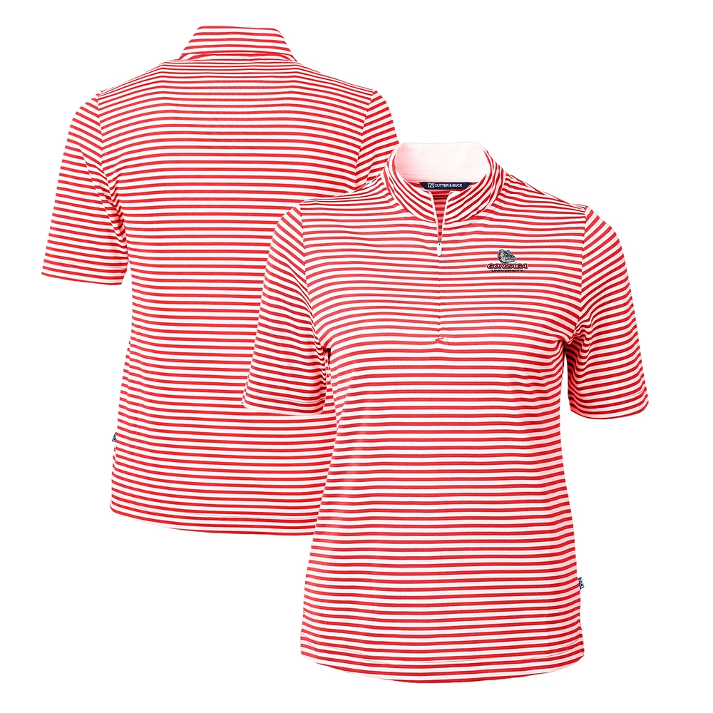 Women's Cutter & Buck Red Gonzaga Bulldogs DryTec Virtue Eco Pique Stripe Recycled Polo