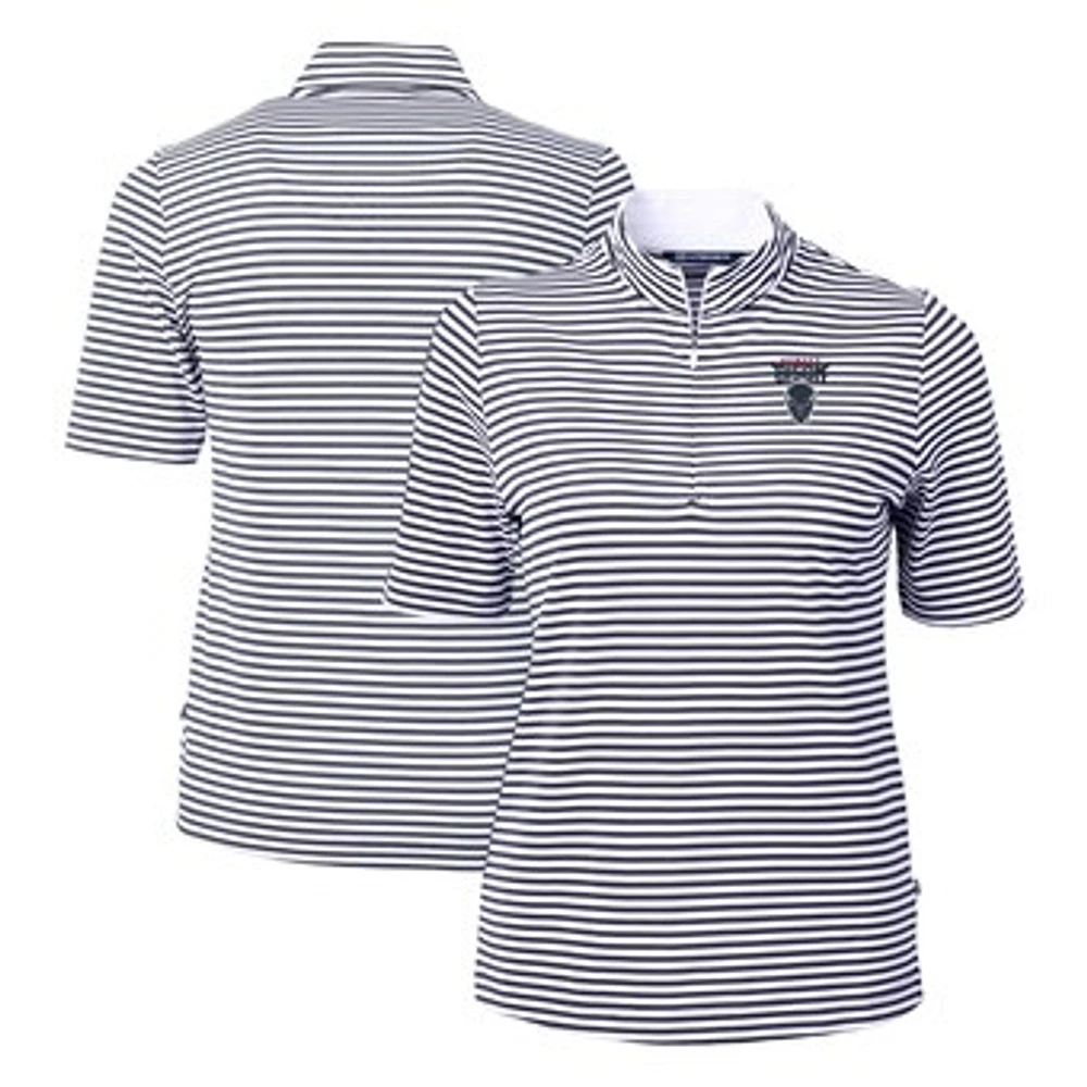 Women's Cutter & Buck Navy Howard Bison DryTec Virtue Eco Pique Stripe Recycled Polo