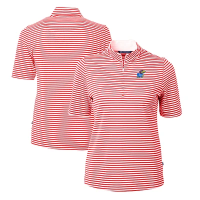 Women's Cutter & Buck Red Kansas Jayhawks DryTec Virtue Eco Pique Stripe Recycled Polo