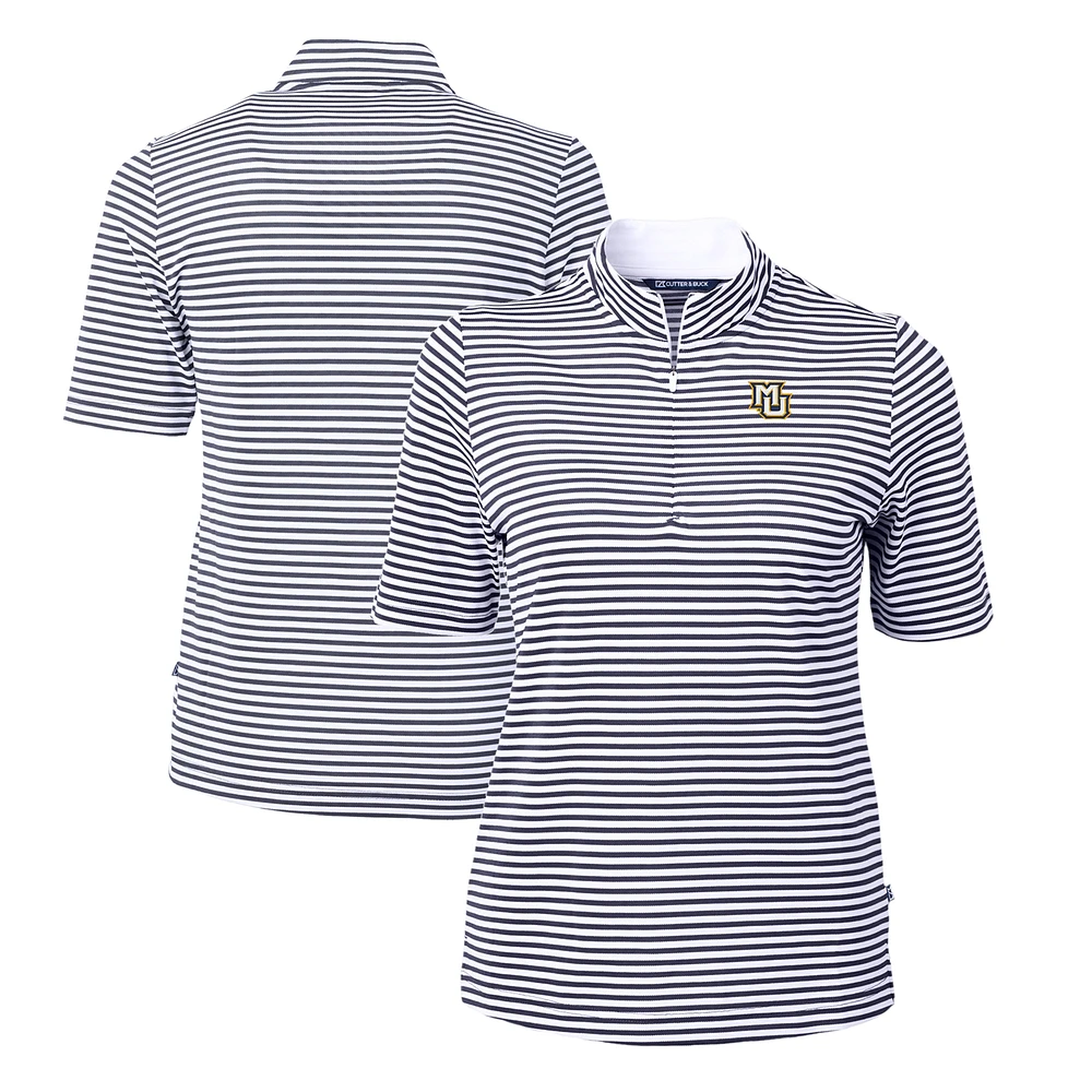 Women's Cutter & Buck Navy Marquette Golden Eagles DryTec Virtue Eco Pique Stripe Recycled Polo