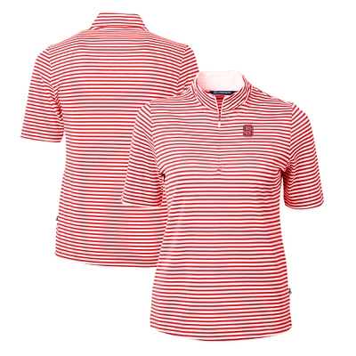 Women's Cutter & Buck Red NC State Wolfpack DryTec Virtue Eco Pique Stripe Recycled Polo