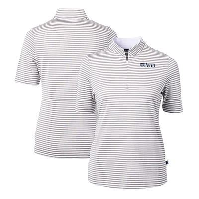 Women's Cutter & Buck Gray Pennsylvania Quakers DryTec Virtue Eco Pique Stripe Recycled Polo
