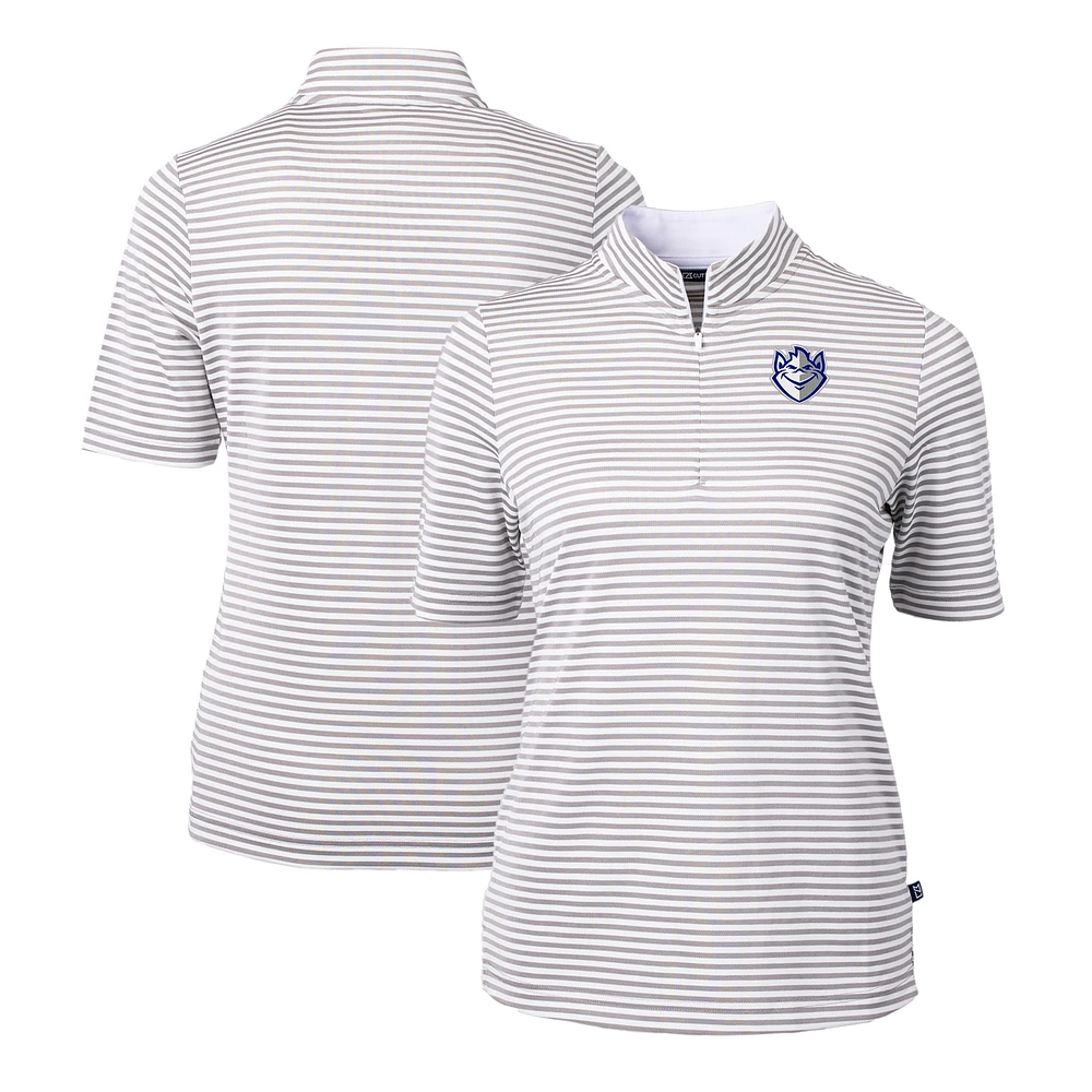 Women's Cutter & Buck Gray Saint Louis Billikens DryTec Virtue Eco Pique Stripe Recycled Polo