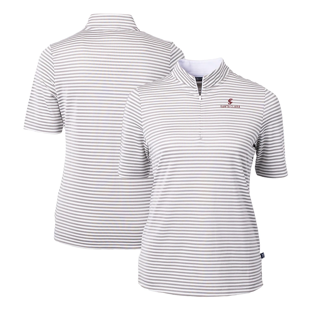 Women's Cutter & Buck Gray Santa Clara Broncos DryTec Virtue Eco Pique Stripe Recycled Polo
