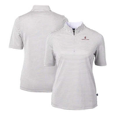 Women's Cutter & Buck Gray Santa Clara Broncos DryTec Virtue Eco Pique Stripe Recycled Polo