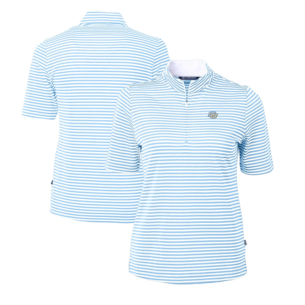 Women's Cutter & Buck Light Blue Southern University Jaguars DryTec Virtue Eco Pique Stripe Recycled Polo