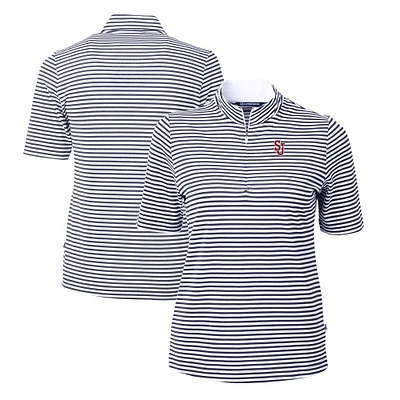 Women's Cutter & Buck Navy St. John's Red Storm DryTec Virtue Eco Pique Stripe Recycled Polo