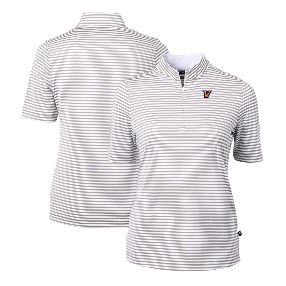 Women's Cutter & Buck Gray Texas-Rio Grande Valley Vaqueros DryTec Virtue Eco Pique Stripe Recycled Polo