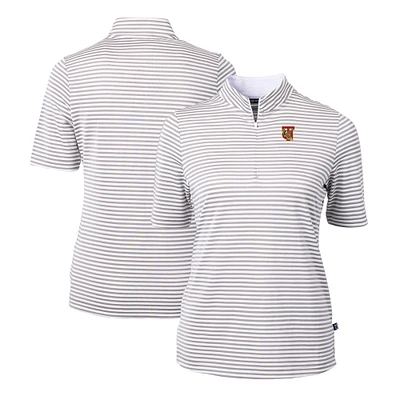 Women's Cutter & Buck Gray Tuskegee Golden Tigers DryTec Virtue Eco Pique Stripe Recycled Polo