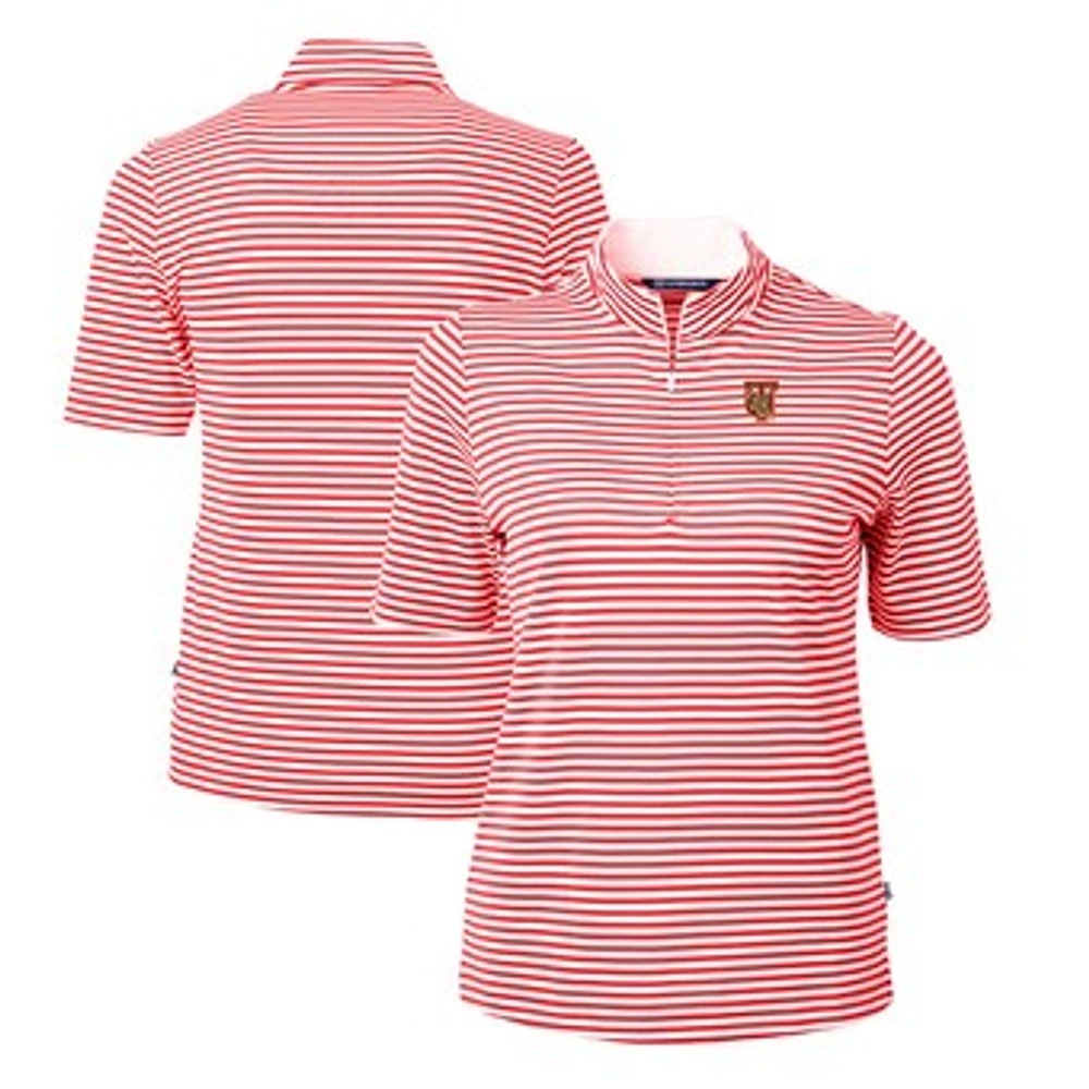 Women's Cutter & Buck Crimson Tuskegee Golden Tigers DryTec Virtue Eco Pique Stripe Recycled Polo