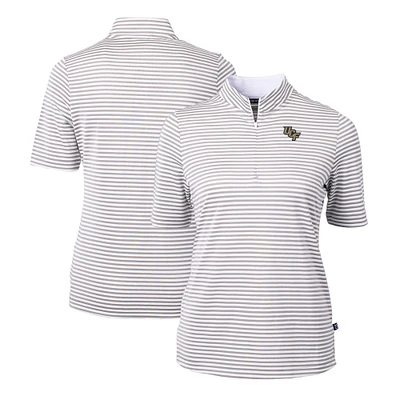 Women's Cutter & Buck Gray UCF Knights DryTec Virtue Eco Pique Stripe Recycled Polo