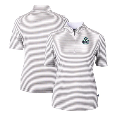 Women's Cutter & Buck Gray UNC Wilmington Seahawks DryTec Virtue Eco Pique Stripe Recycled Polo