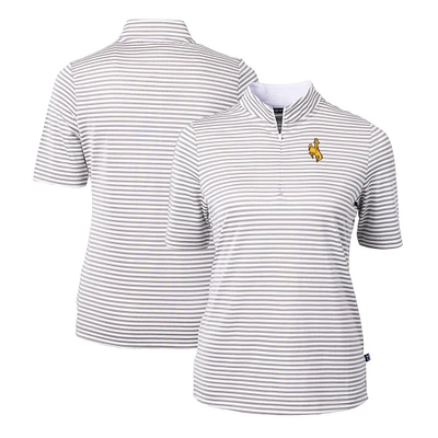 Women's Cutter & Buck Gray Wyoming Cowboys DryTec Virtue Eco Pique Stripe Recycled Polo