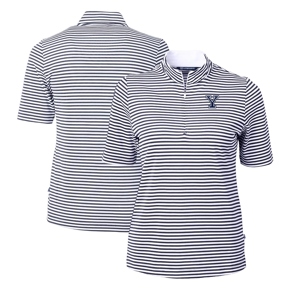 Women's Cutter & Buck Navy Yale Bulldogs DryTec Virtue Eco Pique Stripe Recycled Polo