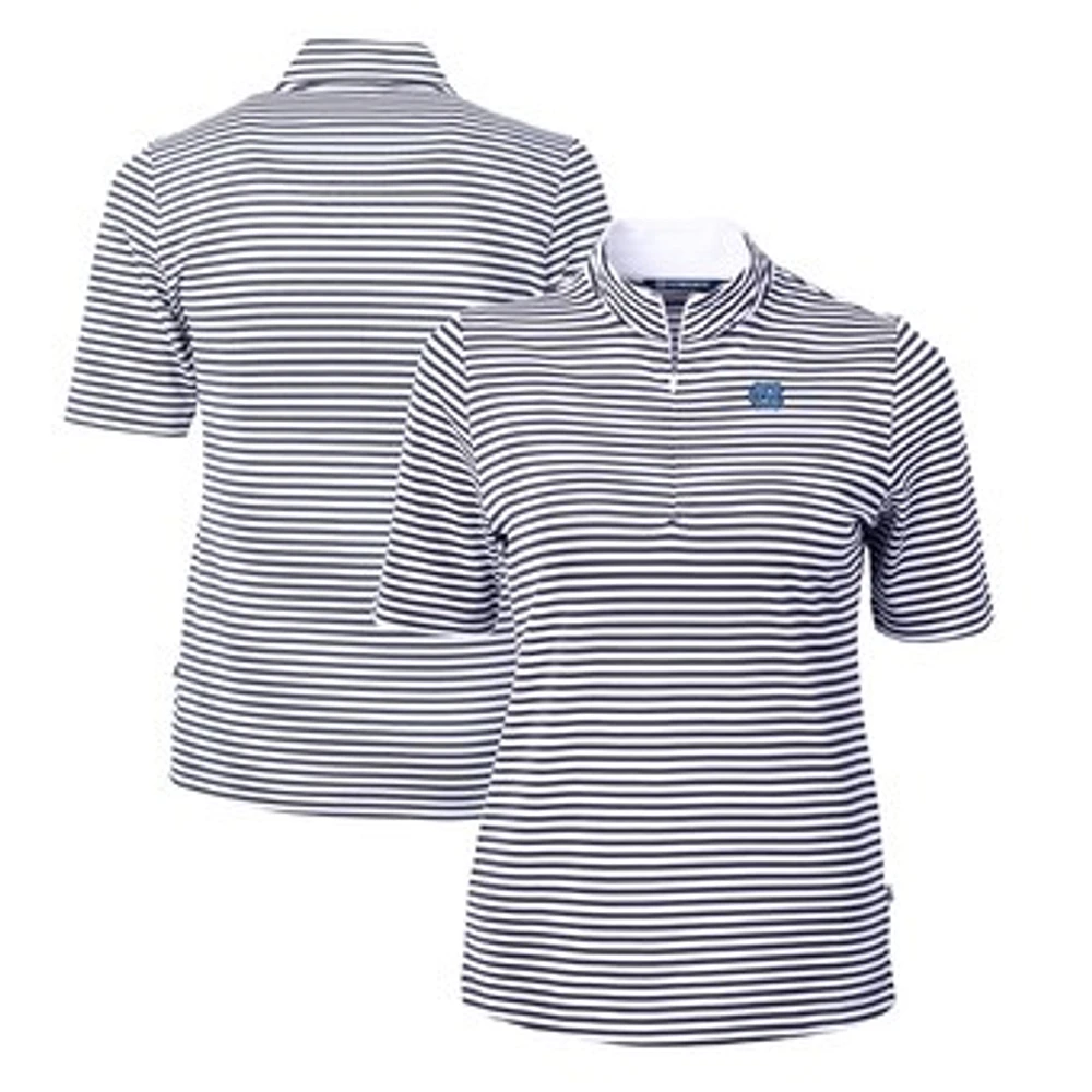 Women's Cutter & Buck Navy North Carolina Tar Heels DryTec Virtue Eco Pique Stripe Recycled Polo