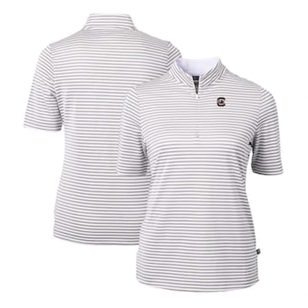Women's Cutter & Buck Gray South Carolina Gamecocks DryTec Virtue Eco Pique Stripe Recycled Polo