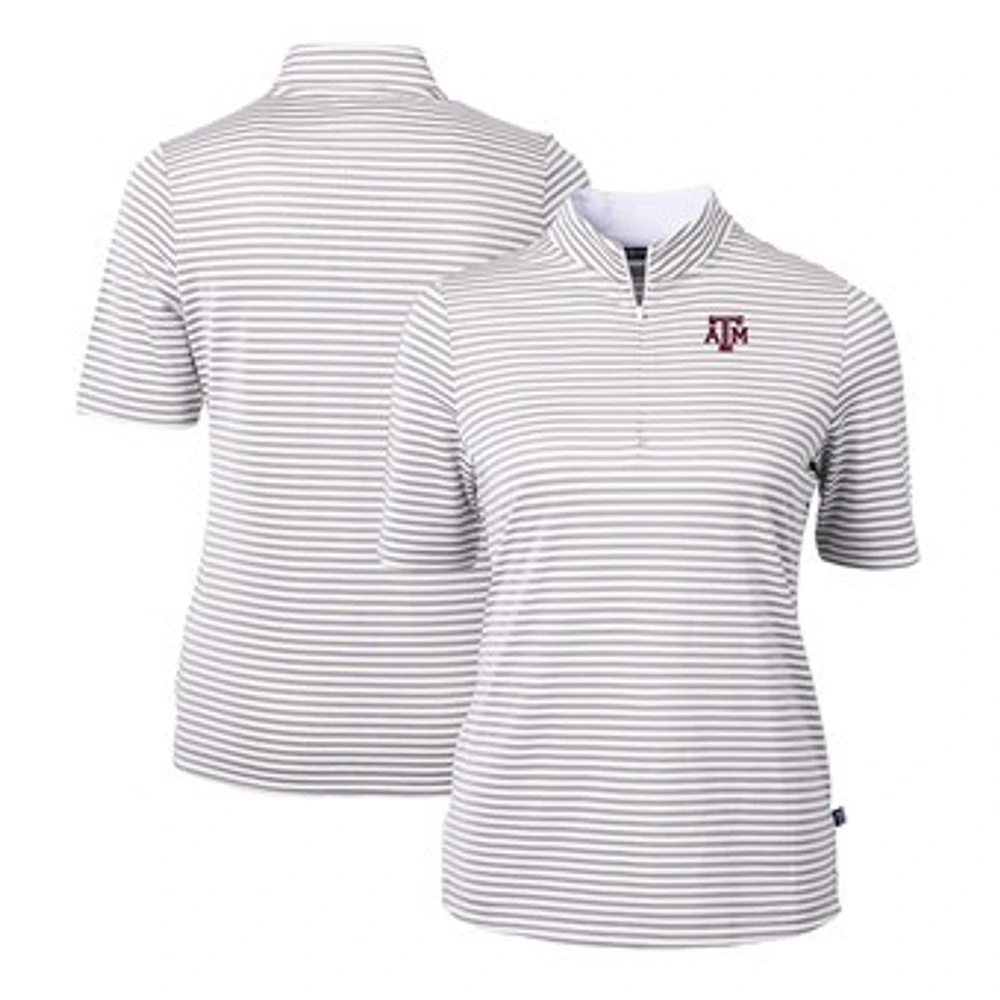 Women's Cutter & Buck Gray Texas A&M Aggies DryTec Virtue Eco Pique Stripe Recycled Polo