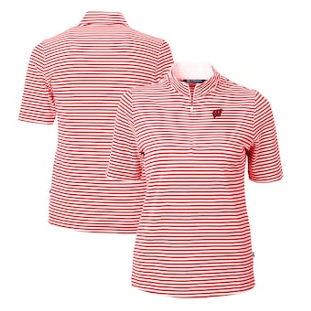 Women's Cutter & Buck Red Wisconsin Badgers DryTec Virtue Eco Pique Stripe Recycled Polo