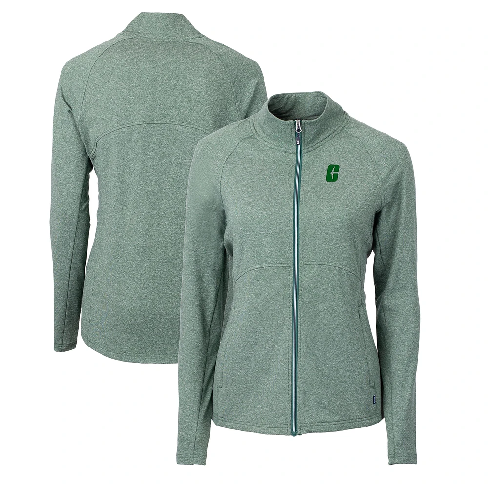 Women's Cutter & Buck Heather Green Charlotte 49ers Adapt Eco Knit Recycled Full-Zip Jacket