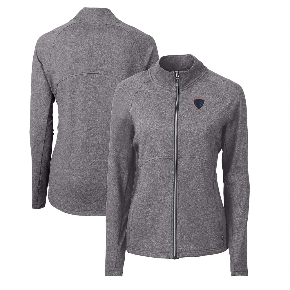 Women's Cutter & Buck Heather Black DePaul Blue Demons Adapt Eco Knit Recycled Full-Zip Jacket