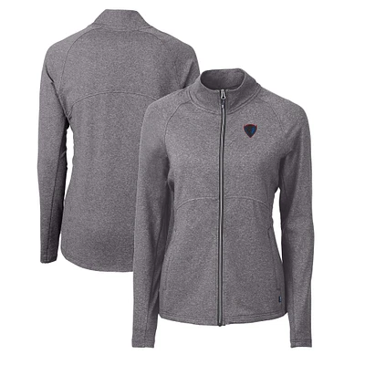 Women's Cutter & Buck Heather Black DePaul Blue Demons Adapt Eco Knit Recycled Full-Zip Jacket