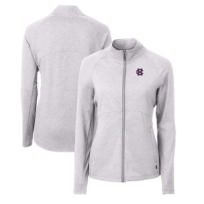 Women's Cutter & Buck Heather Gray Holy Cross Crusaders Adapt Eco Knit Recycled Full-Zip Jacket