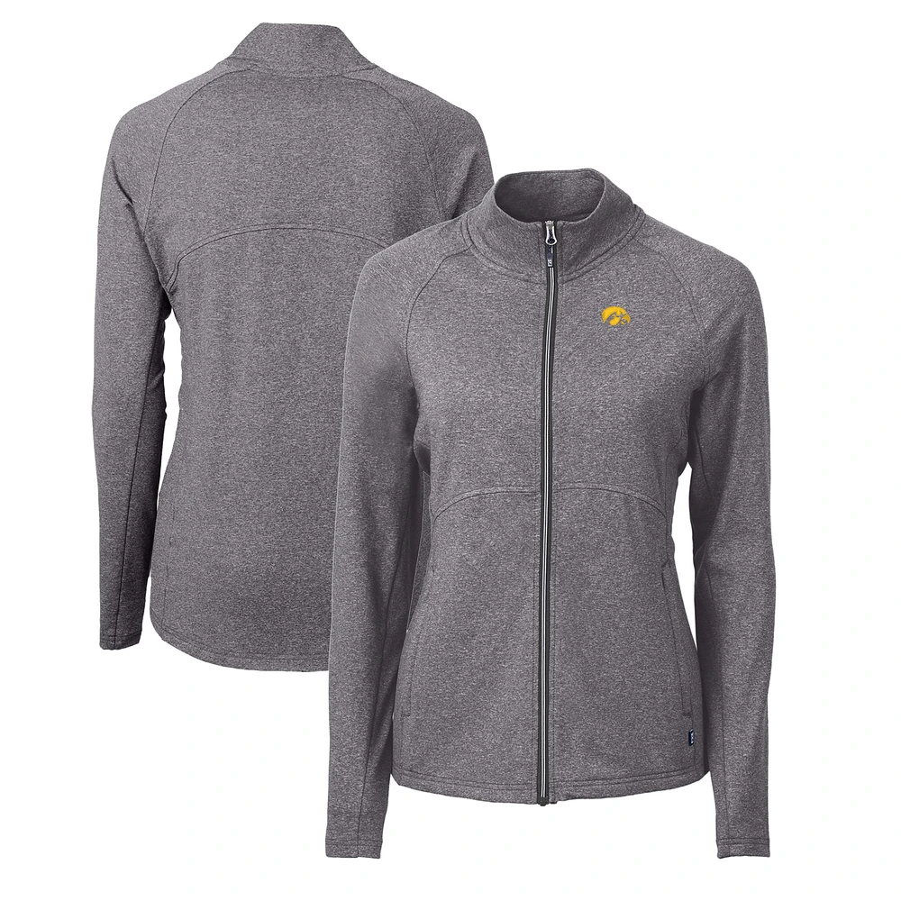 Women's Cutter & Buck Heather Black Iowa Hawkeyes Adapt Eco Knit Recycled Full-Zip Jacket