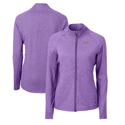 Women's Cutter & Buck Heather Purple James Madison Dukes Adapt Eco Knit Recycled Full-Zip Jacket