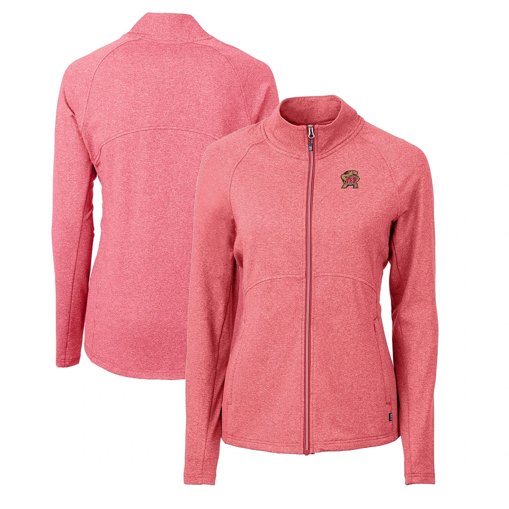 Women's Cutter & Buck Heather Red Maryland Terrapins Adapt Eco Knit Recycled Full-Zip Jacket