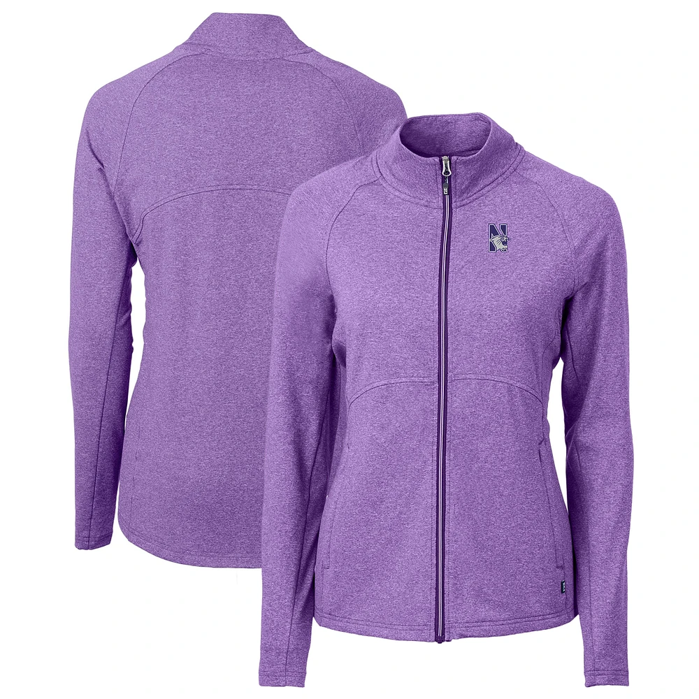 Women's Cutter & Buck Heather Northwestern Wildcats Adapt Eco Knit Recycled Full-Zip Jacket