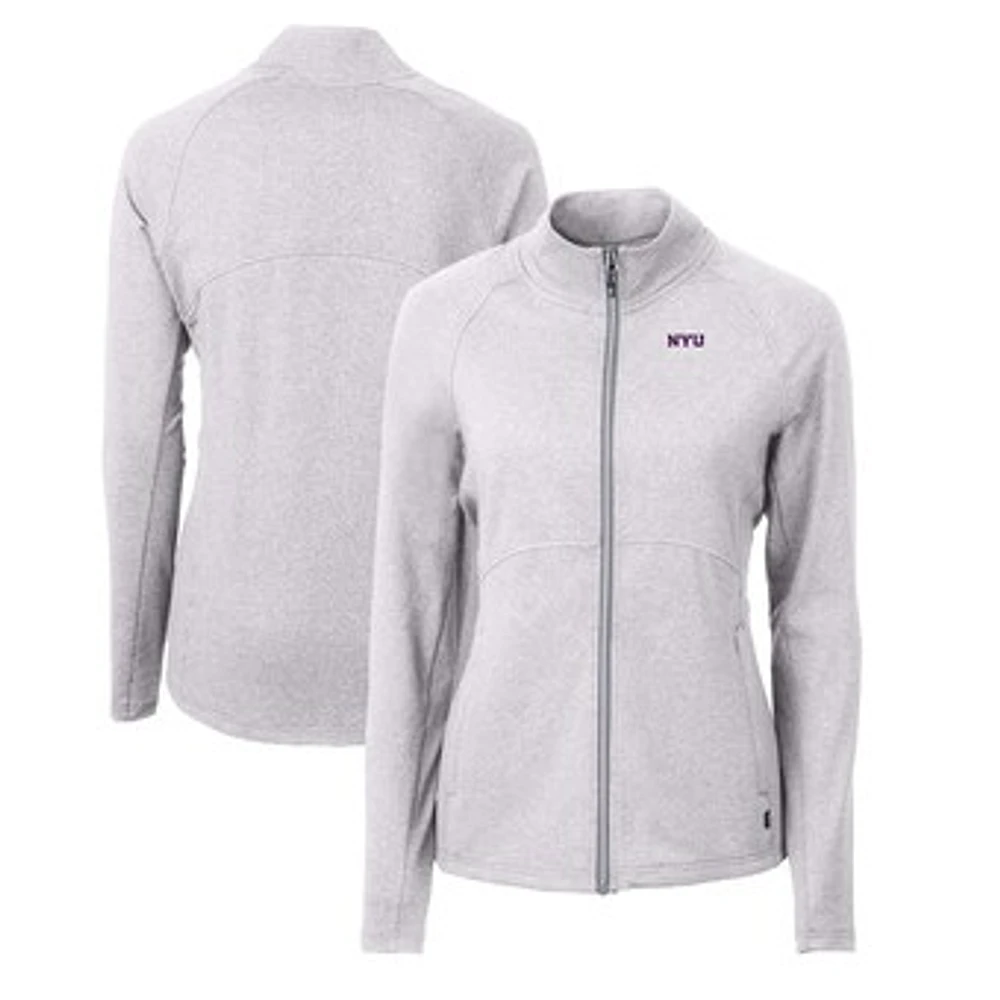 Women's Cutter & Buck Heather Gray NYU Violets Adapt Eco Knit Recycled Full-Zip Jacket