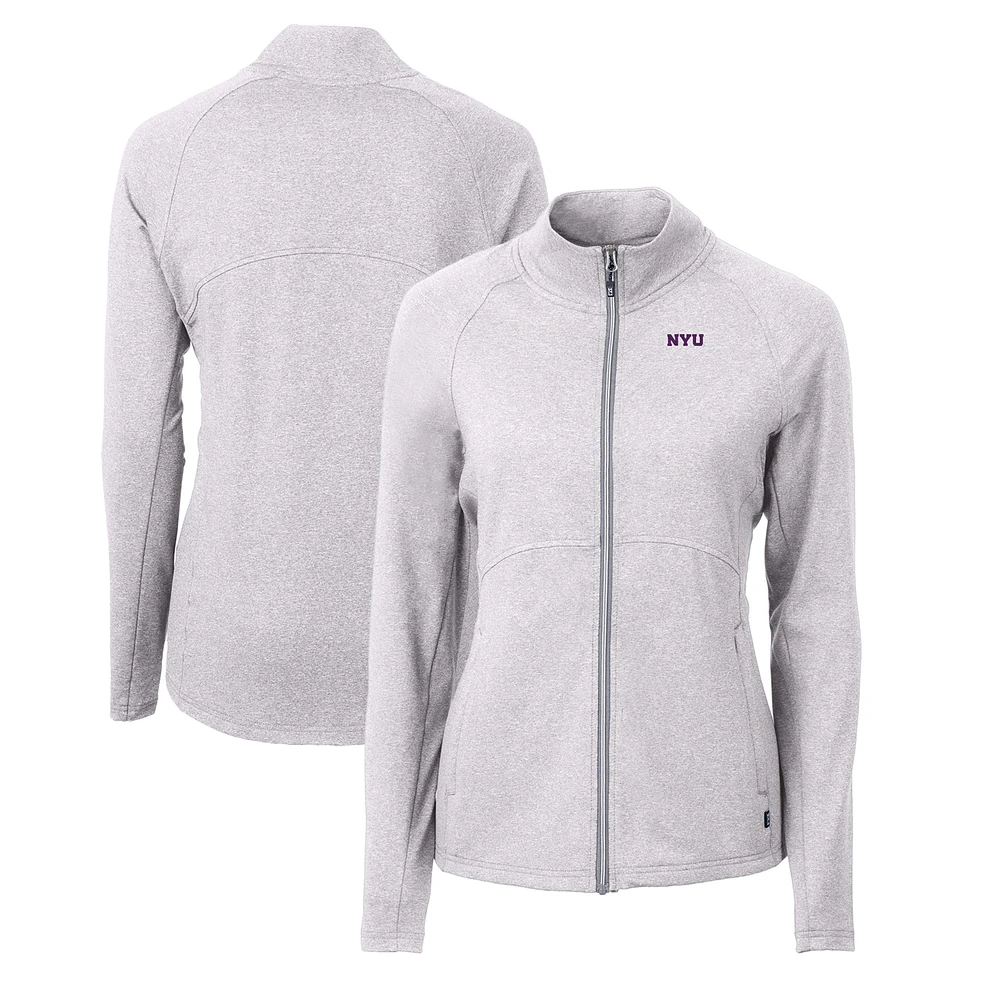 Women's Cutter & Buck Heather Gray NYU Violets Adapt Eco Knit Recycled Full-Zip Jacket