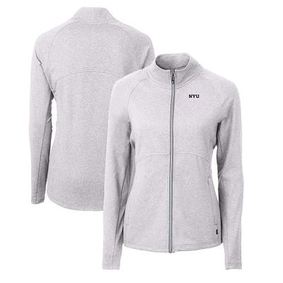 Women's Cutter & Buck Heather Gray NYU Violets Adapt Eco Knit Recycled Full-Zip Jacket