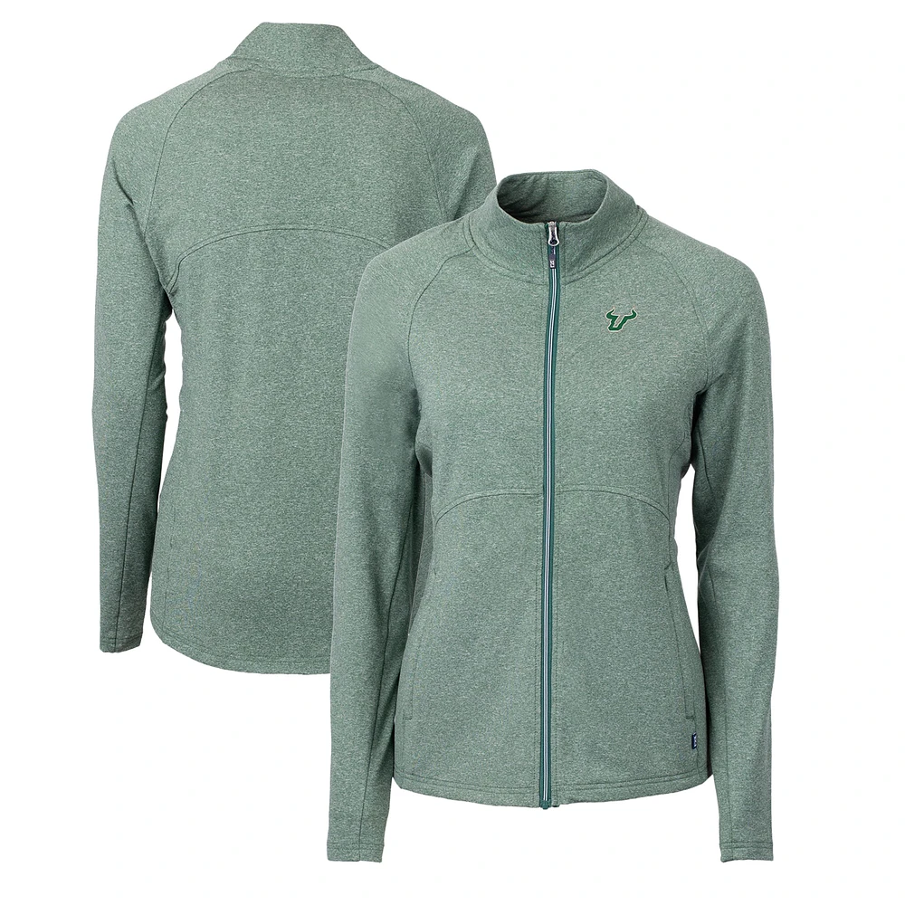 Women's Cutter & Buck Heather Green South Florida Bulls Adapt Eco Knit Recycled Full-Zip Jacket