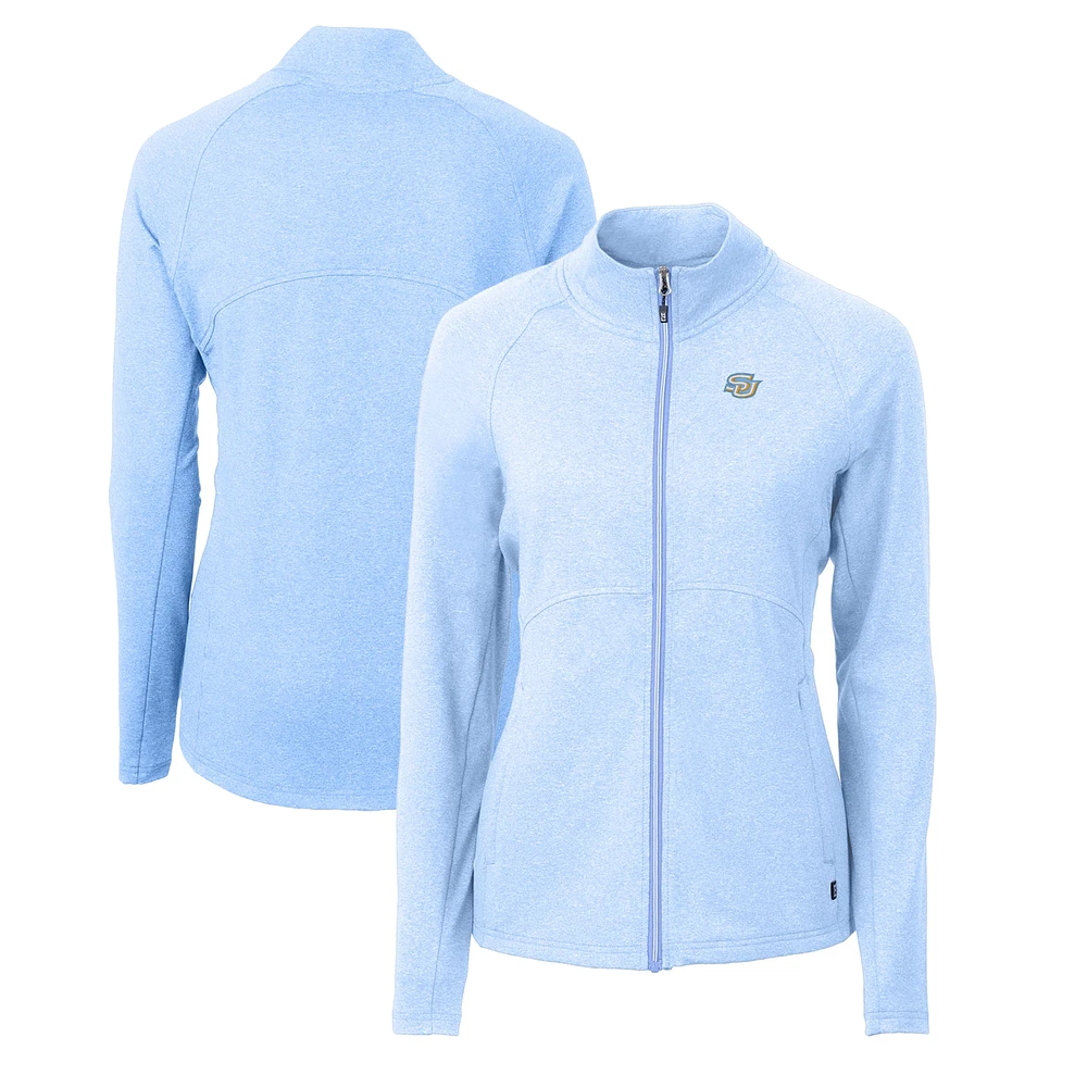 Women's Cutter & Buck Heather Powder Blue Southern University Jaguars Adapt Eco Knit Recycled Full-Zip Jacket
