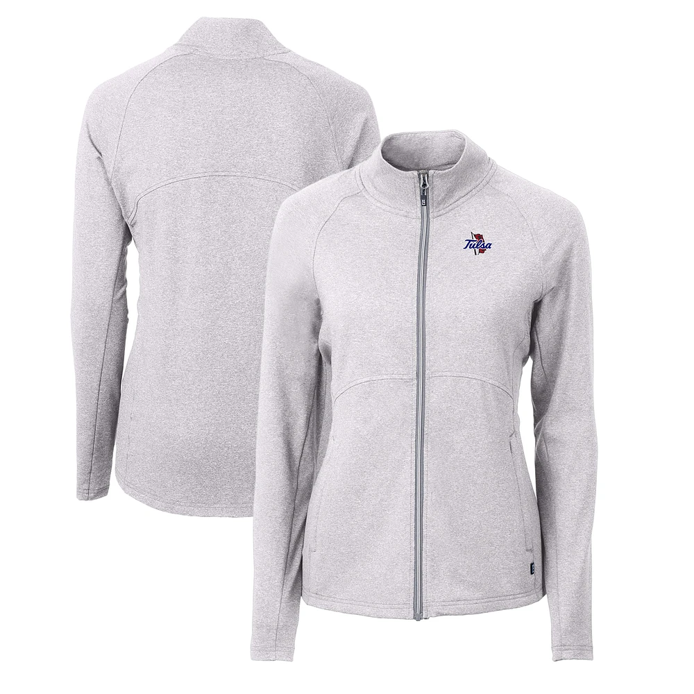 Women's Cutter & Buck Heather Gray Tulsa Golden Hurricane Adapt Eco Knit Recycled Full-Zip Jacket