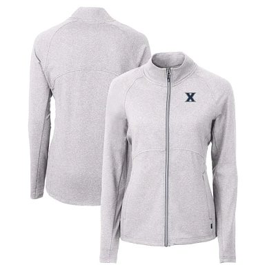 Women's Cutter & Buck Heather Gray Xavier Musketeers Adapt Eco Knit Recycled Full-Zip Jacket
