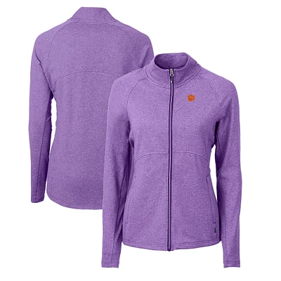 Women's Cutter & Buck Heather Purple Clemson Tigers Adapt Eco Knit Recycled Full-Zip Jacket