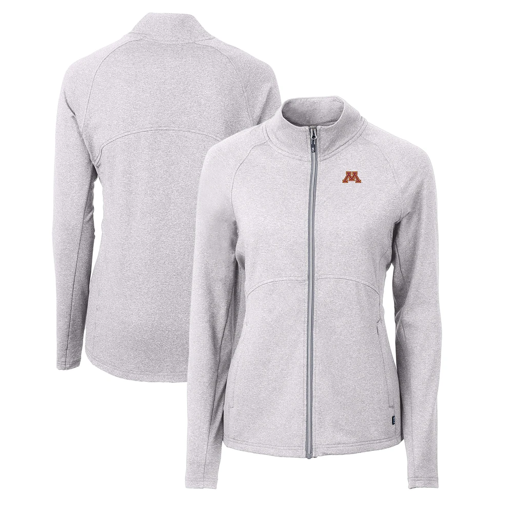 Women's Cutter & Buck Heather Gray Minnesota Golden Gophers Adapt Eco Knit Recycled Full-Zip Jacket