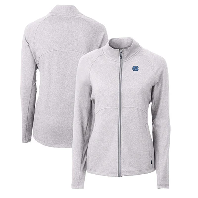 Women's Cutter & Buck Heather Gray North Carolina Tar Heels Adapt Eco Knit Recycled Full-Zip Jacket