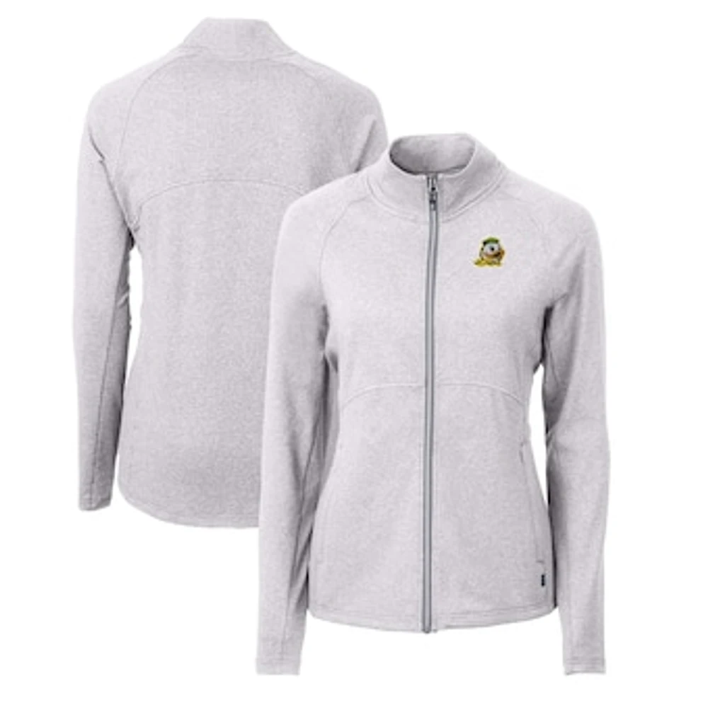 Women's Cutter & Buck Heather Gray Oregon Ducks Adapt Eco Knit Recycled Full-Zip Jacket
