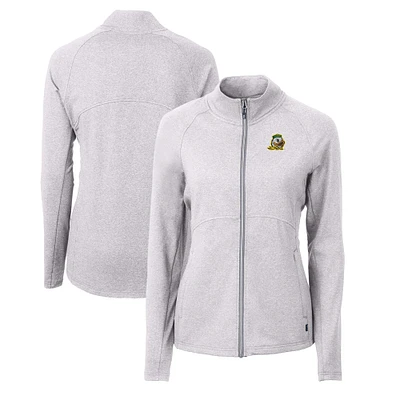 Women's Cutter & Buck Heather Gray Oregon Ducks Adapt Eco Knit Recycled Full-Zip Jacket