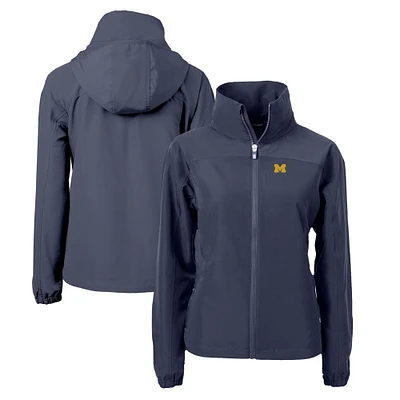 Women's Cutter & Buck Navy Michigan Wolverines Charter Eco Recycled Full-Zip Jacket