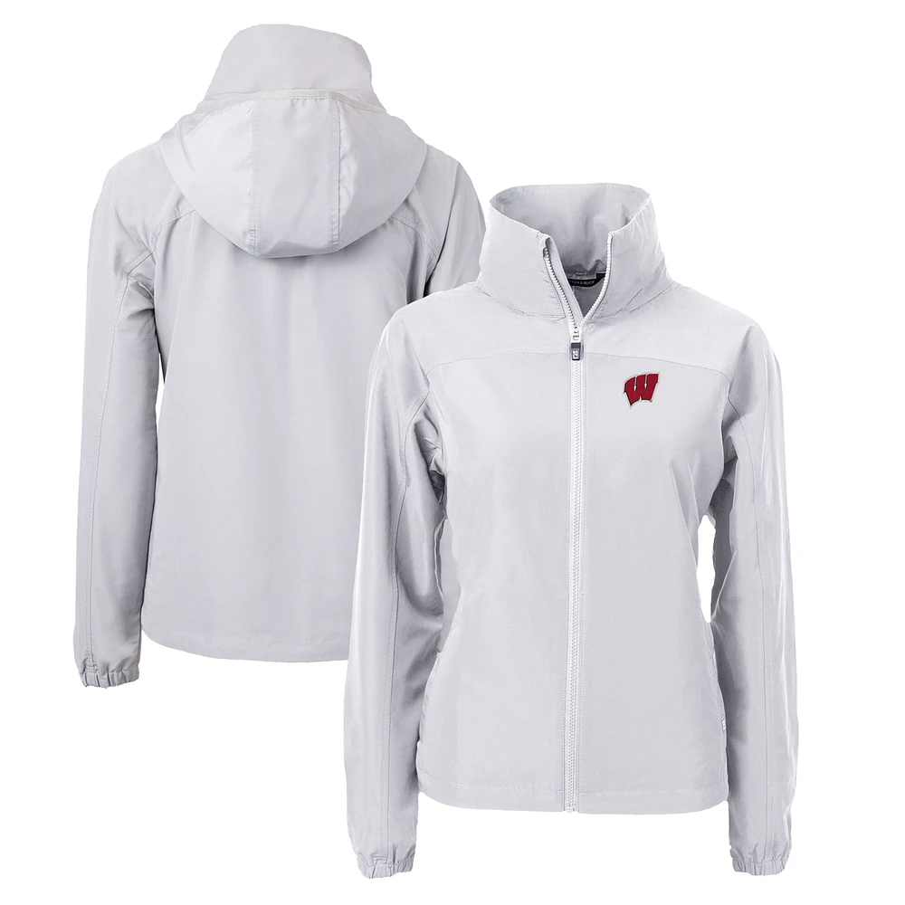 Women's Cutter & Buck Gray Wisconsin Badgers Charter Eco Recycled Full-Zip Jacket
