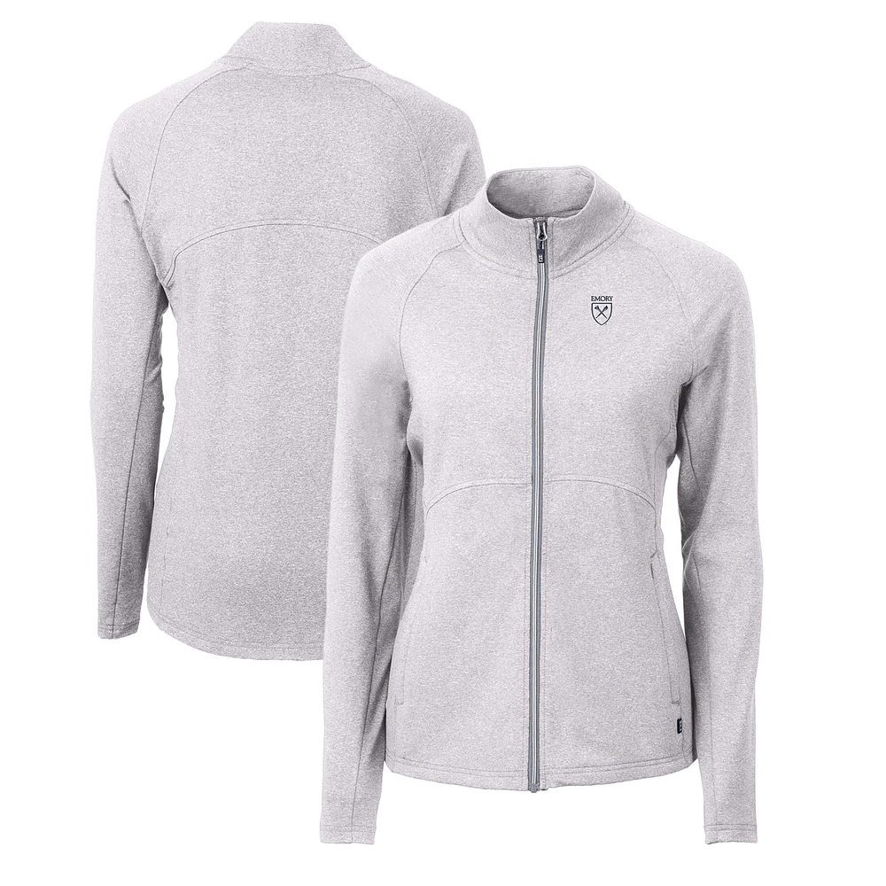 Women's Cutter & Buck Heather Gray Emory Eagles Adapt Eco Knit Recycled Full-Zip Jacket