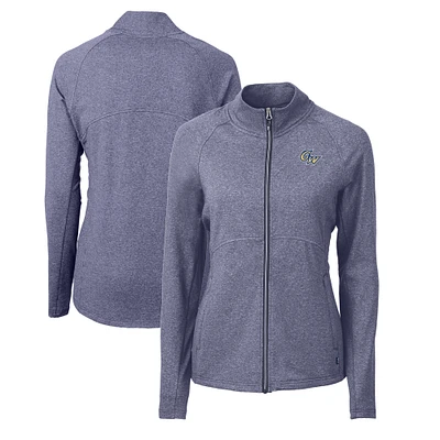 Women's Cutter & Buck Heather Navy George Washington University Adapt Eco Knit Recycled Full-Zip Jacket