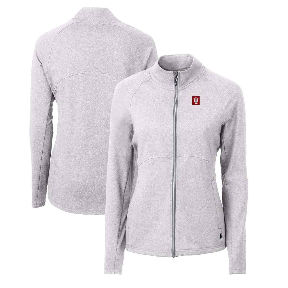 Women's Cutter & Buck Heather Gray Indiana Hoosiers Adapt Eco Knit Recycled Full-Zip Jacket