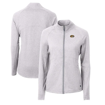 Women's Cutter & Buck Heather Gray Missouri Tigers Adapt Eco Knit Recycled Full-Zip Jacket